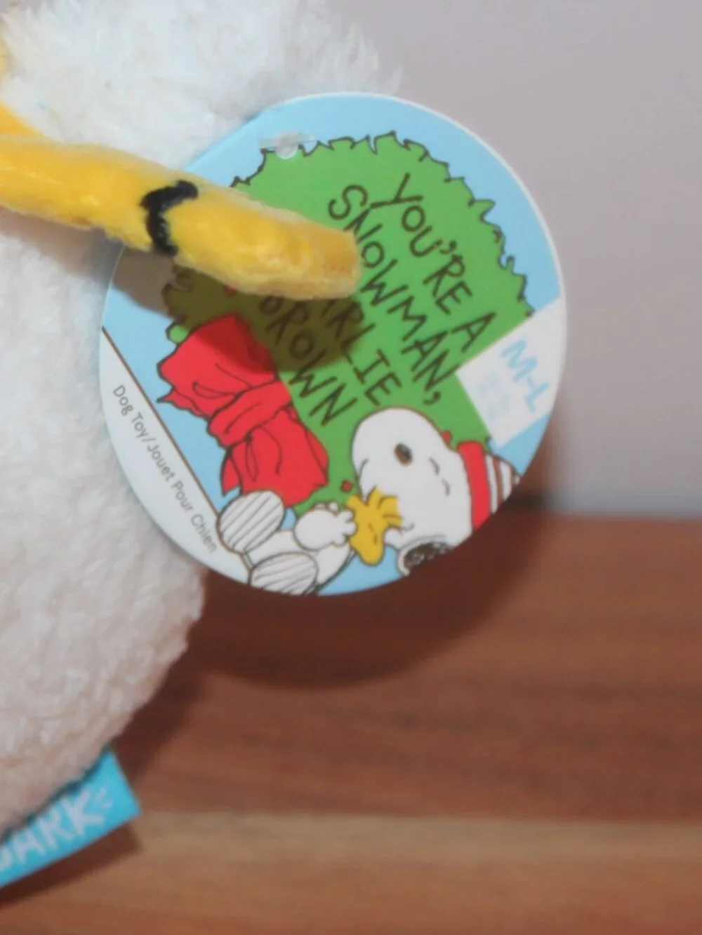 New Bark Box Peanuts Snoopy Charlie Brown Snowman M/L Squeaker Crinkle Dog Toy